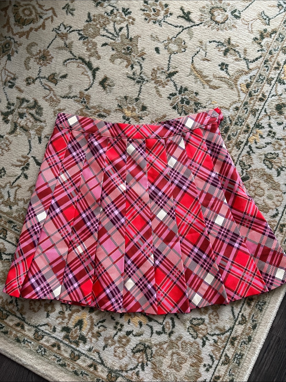 American Apparel Pink and Red Plaid pleated Circle Skirt large